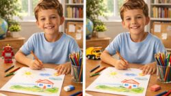 Spot the Difference Challenge: Find 3 Changes in This Boy Drawing in 7 Seconds