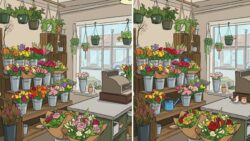 Spot the Difference Challenge: Find 3 Differences in the Flower Shop Image
