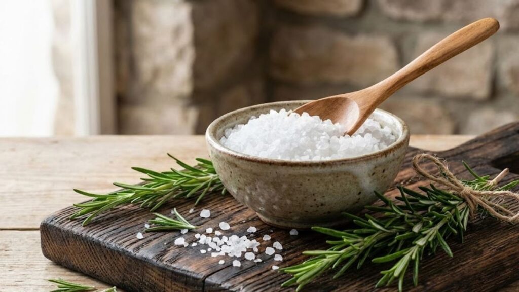 Rosemary and coarse salt: